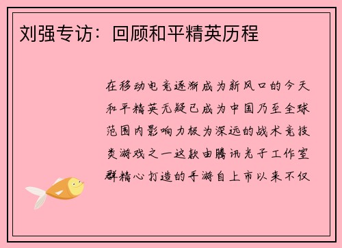 刘强专访：回顾和平精英历程