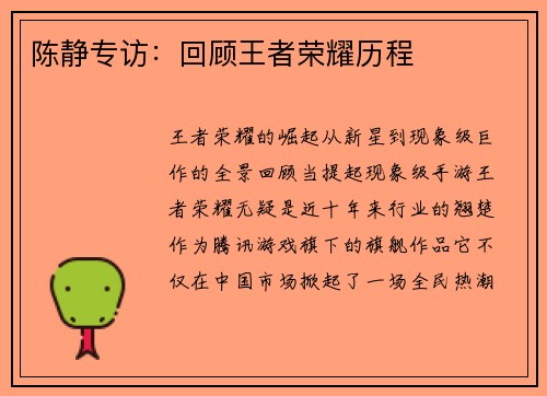 陈静专访：回顾王者荣耀历程