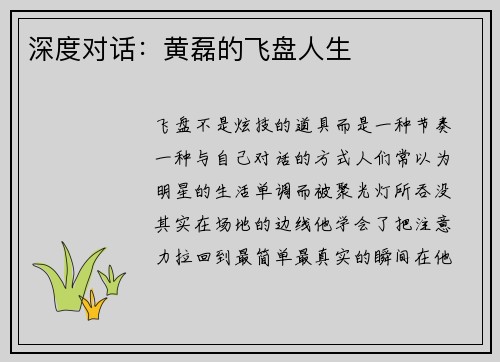 深度对话：黄磊的飞盘人生